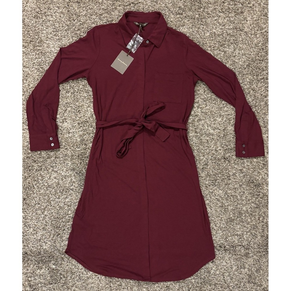 NWT Tommy Bahama Tambour Belted Shirt Dress Button Down Burgundy Women’s Size M